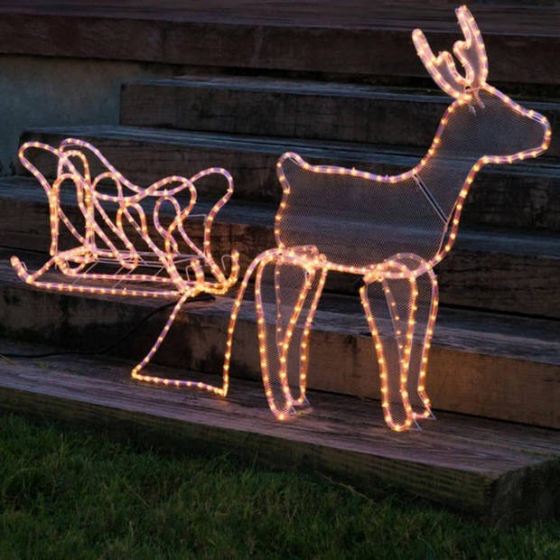 Kerstverlichting - 3D Rendier met slee - 2 stuks - 60x28x77 cm - Warm wit