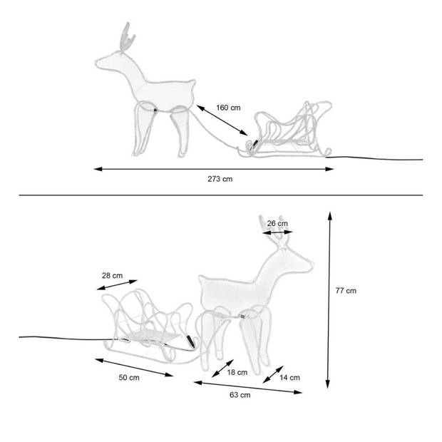 Kerstverlichting - 3D Rendier met slee - 2 stuks - 60x28x77 cm - Warm wit