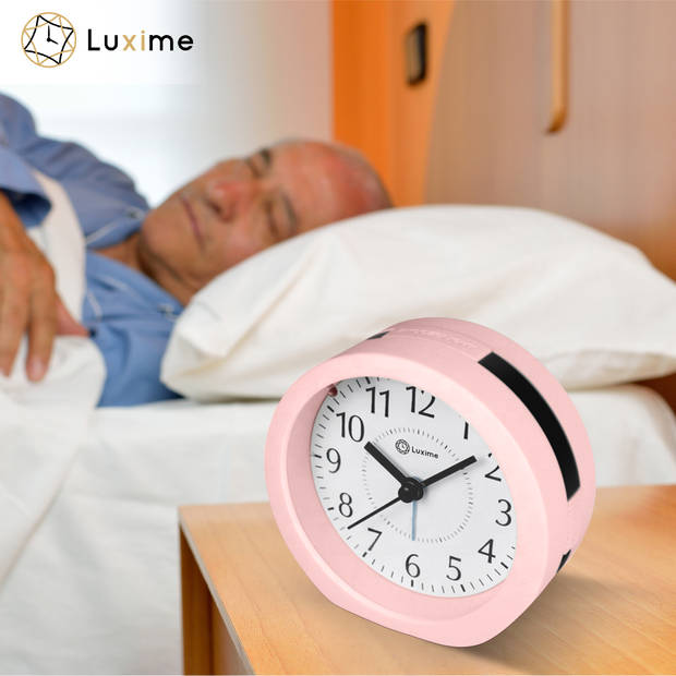 Luxime - Wekker Analoog Zonder Tikgeluid - Analoge Wekker - Senioren - Slaapkamer - Roze
