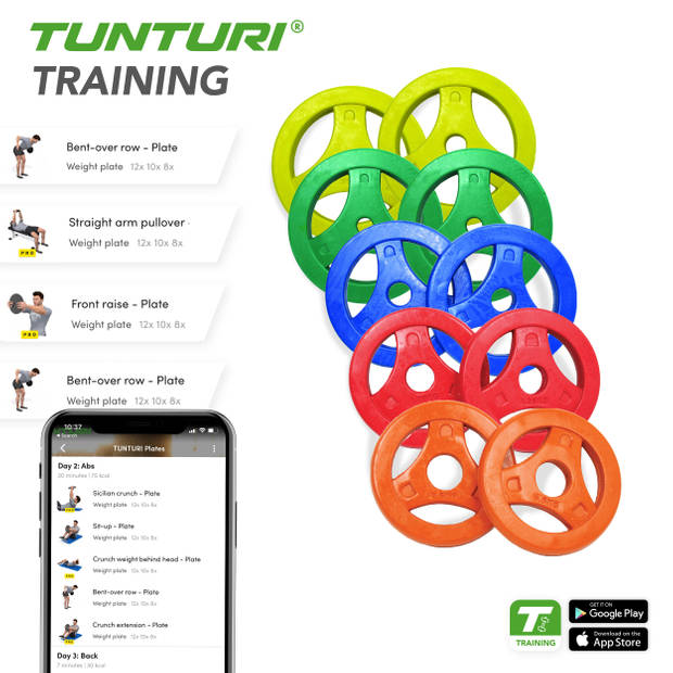 Tunturi Aerobic Halterschijven - 2 x 1,25 kg - 30mm - Rood - incl. gratis fitness app