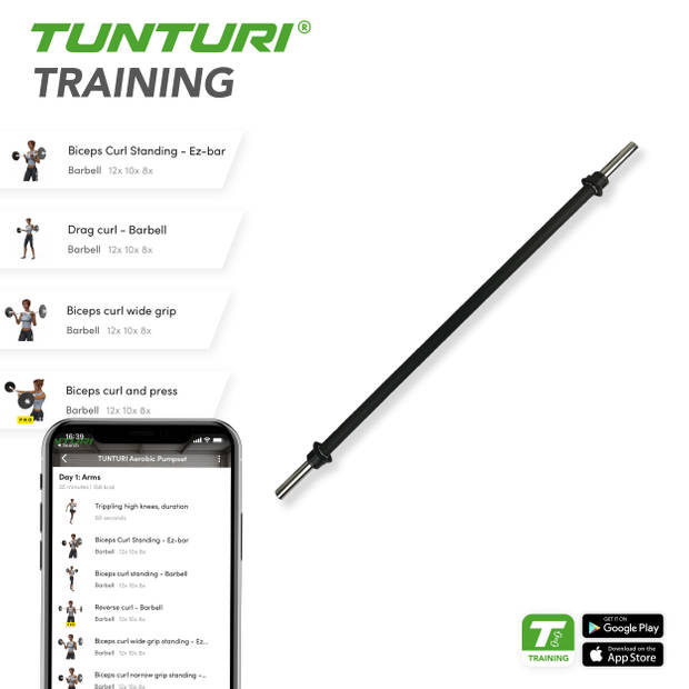 Tunturi Halterstang - Aerobic Pump Stang - 150 cm - 30mm - incl. gratis fitness app