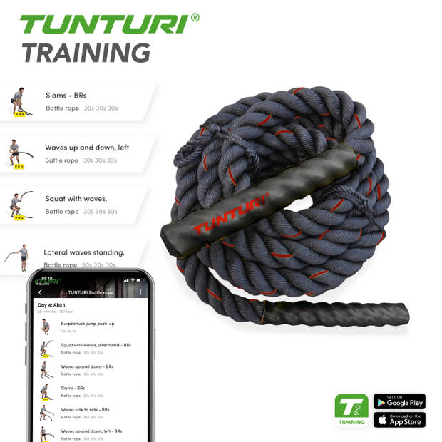 Tunturi Battle Rope - Rope - Fitness Rope - Fitness Touw - 12 meter - Incl. gratis fitness app