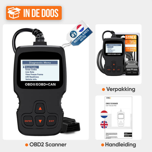 Strex OBD Scanner - OBD2 - Auto uitlezen - Storing Verwijderen - NL Taal - Auto scanner - Diagnose apparatuur voor