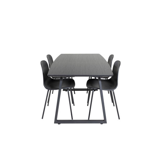 IncaBLBL eethoek eetkamertafel uitschuifbare tafel lengte cm 160 / 200 zwart en 4 Arctic eetkamerstal zwart.