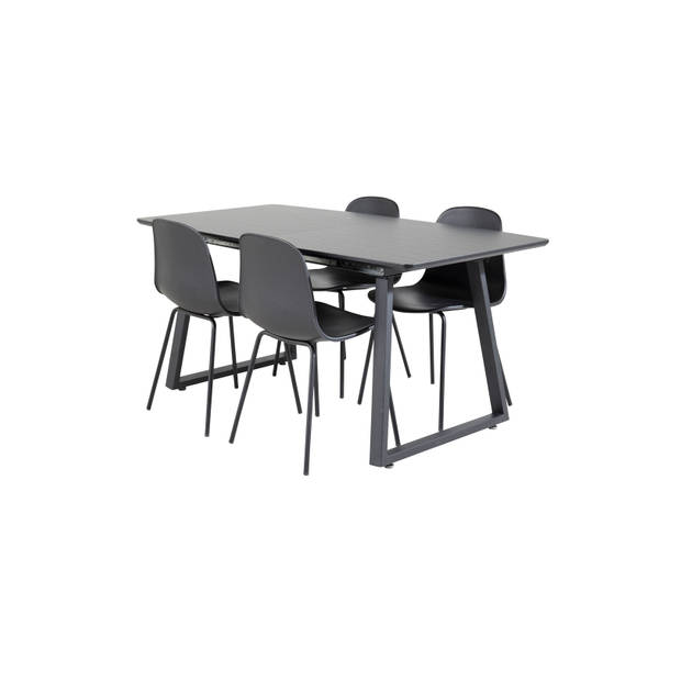 IncaBLBL eethoek eetkamertafel uitschuifbare tafel lengte cm 160 / 200 zwart en 4 Arctic eetkamerstal zwart.