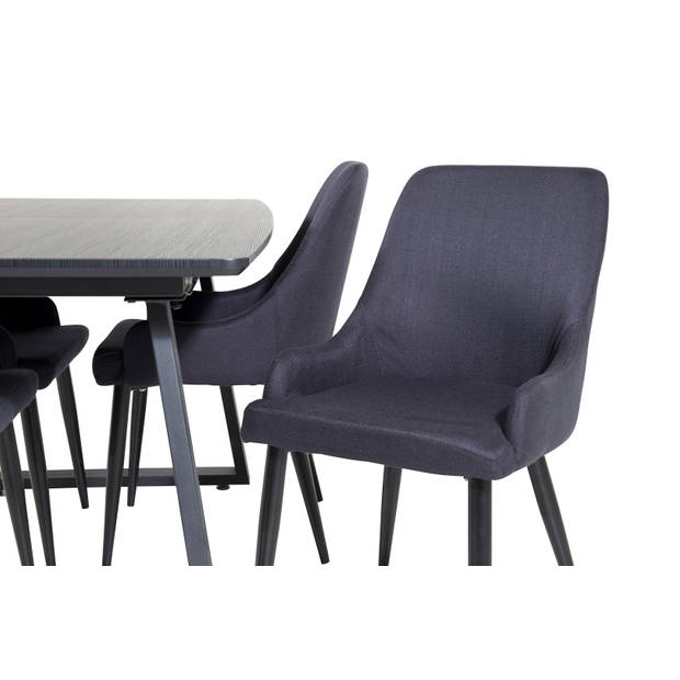 IncaBLBL eethoek eetkamertafel uitschuifbare tafel lengte cm 160 / 200 zwart en 4 Plaza eetkamerstal zwart.