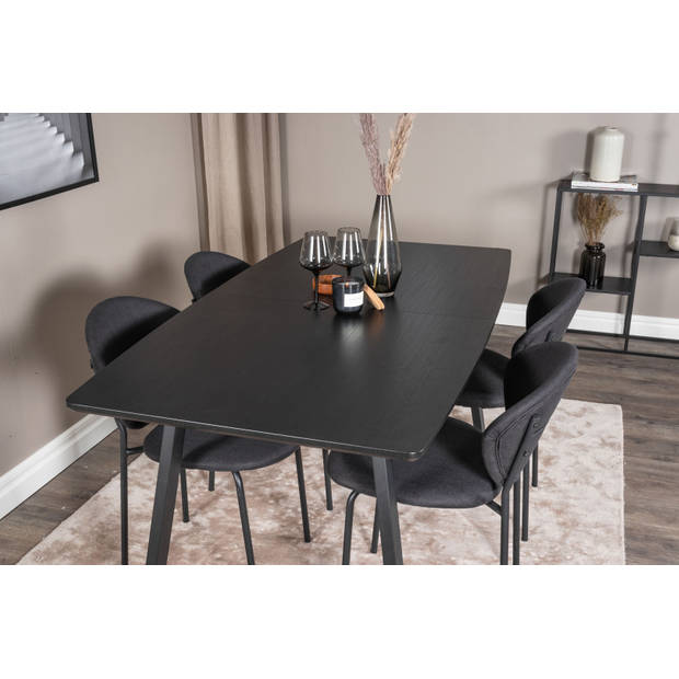 IncaBLBL eethoek eetkamertafel uitschuifbare tafel lengte cm 160 / 200 zwart en 4 Vault eetkamerstal zwart.