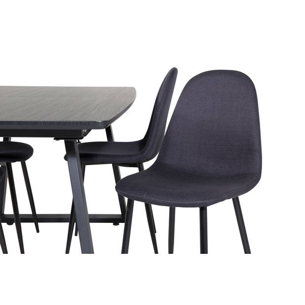 IncaBLBL eethoek eetkamertafel uitschuifbare tafel lengte cm 160 / 200 zwart en 4 Polar eetkamerstal zwart.