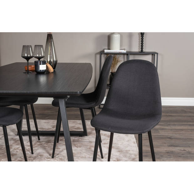 IncaBLBL eethoek eetkamertafel uitschuifbare tafel lengte cm 160 / 200 zwart en 4 Polar eetkamerstal zwart.