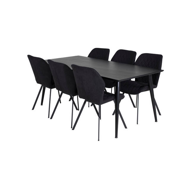 Dipp180x90BLBL eethoek eetkamertafel zwart en 6 Gemma eetkamerstal zwart.