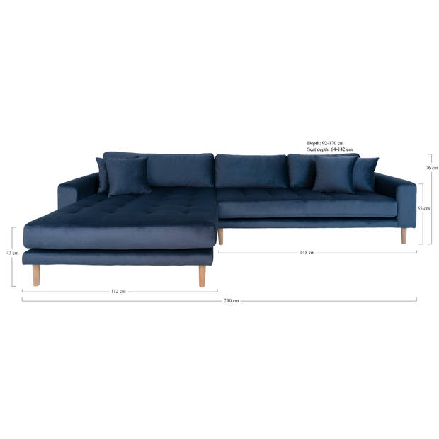 Lido bank met chaise longue links velours donker blauw.