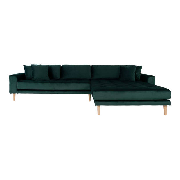 Lido Chaise longue bank rechtsdraaiend velours incl. 4 sierkussens, groen.