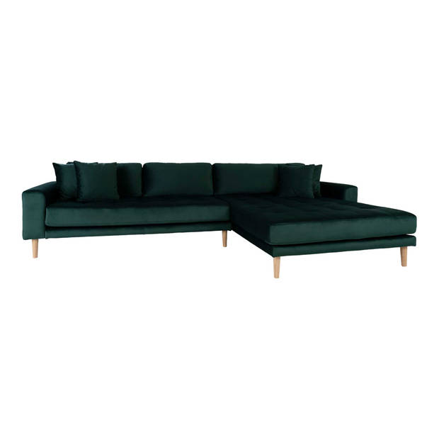 Lido Chaise longue bank rechtsdraaiend velours incl. 4 sierkussens, groen.