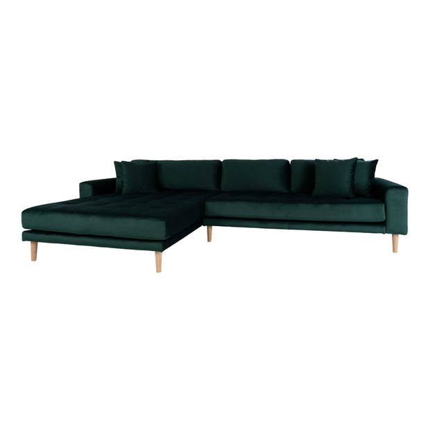 Lido Chaise longue bank links gedraaid velours incl. 4 sierkussens, groen.