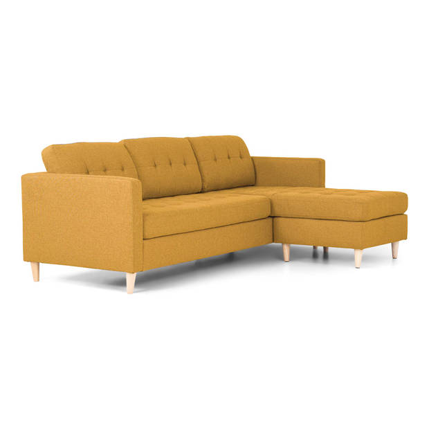 Marino 3-zitsbank met chaise longue links stof kerriegeel.