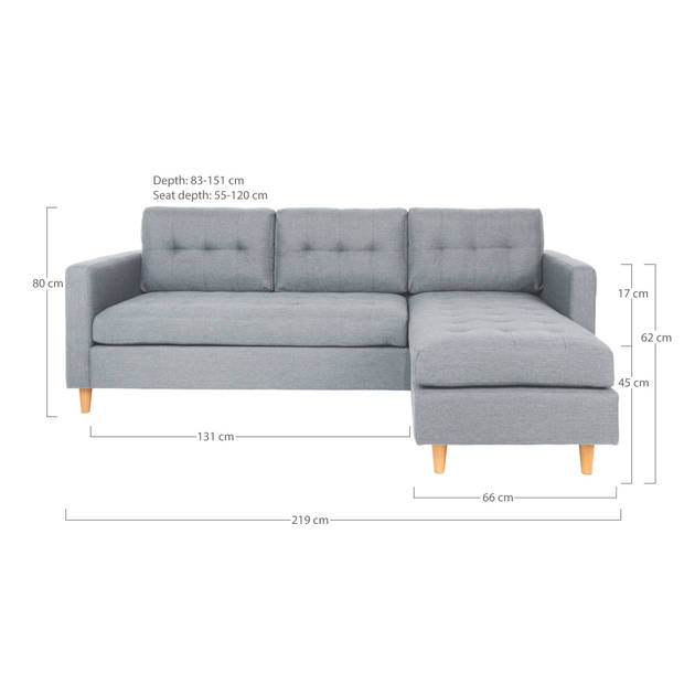 Marino 3-zitsbank met chaise longue links stof kerriegeel.