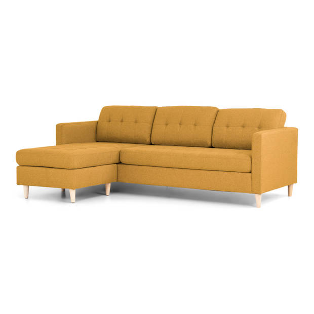 Marino 3-zitsbank met chaise longue links stof kerriegeel.