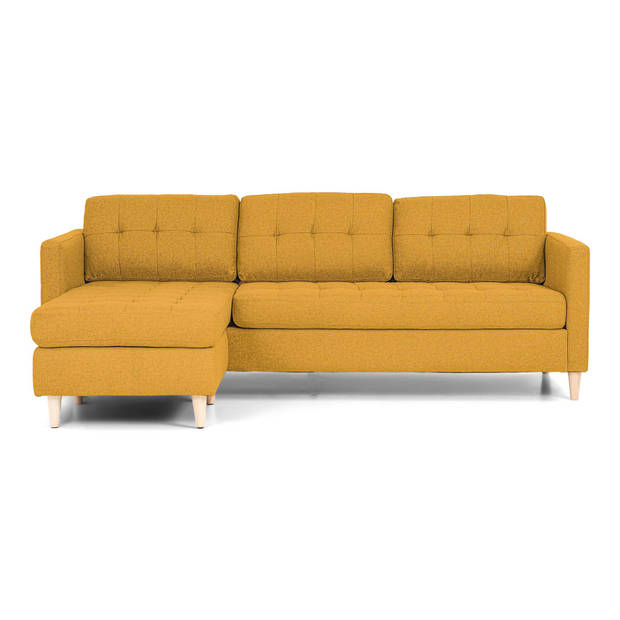 Marino 3-zitsbank met chaise longue links stof kerriegeel.