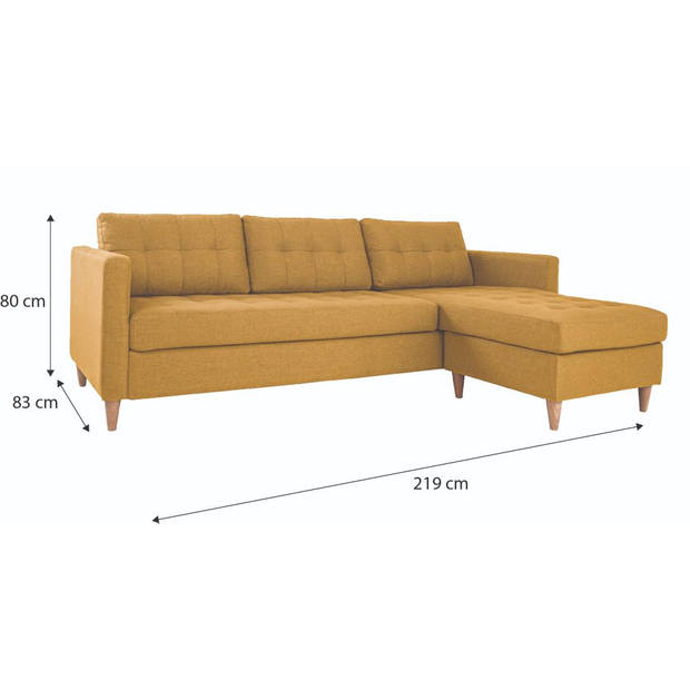 Marino 3-zitsbank met chaise longue links stof kerriegeel.