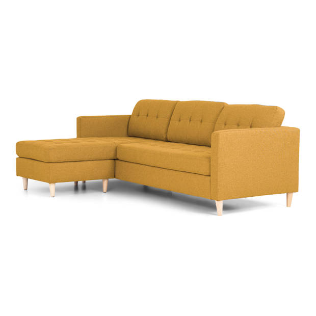 Marino 3-zitsbank met chaise longue links stof kerriegeel.