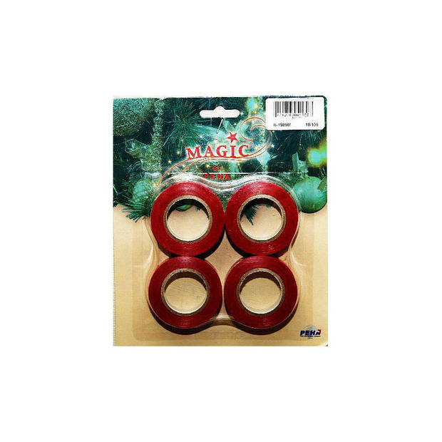 4x stuks rolletjes raamtape rood 10 meter x 1,9 cm raamdecoratie/raamversiering - Kerst raamsjablonen