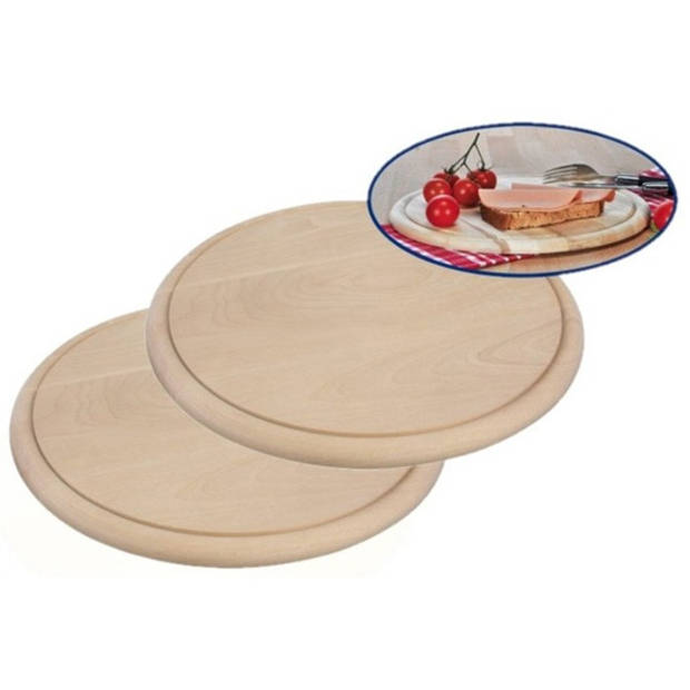 2x Houten serveerplankjes rond 28 cm - Serveerplanken