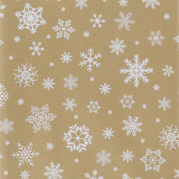 Kerst tafelzeil/tafelkleed goud met witte sneeuwvlokken print 140 x 180 cm - Tafellakens