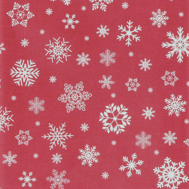 Kerst tafelzeil/tafelkleed rood met witte sneeuwvlokken print 140 x 220 cm - Tafellakens