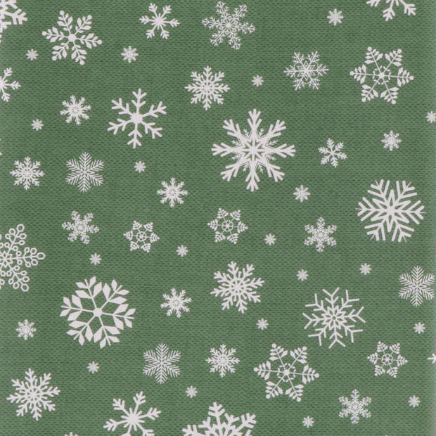 Kerst tafelzeil/tafelkleed groen met witte sneeuwvlokken print 140 x 220 cm - Tafellakens