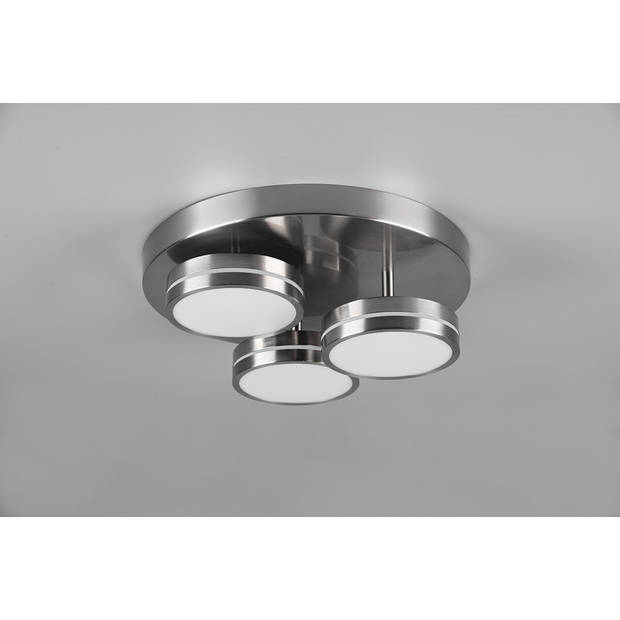 LED Plafondlamp - Plafondverlichting - Trion Franco - 25.5W - Warm Wit 3000K - 3-lichts - Dimbaar - Rond - Mat Nikkel -