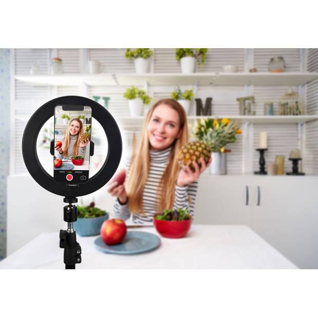 Grundig Selfie Ringlamp - met Statief - 210 cm - 3 Warmte- en Lichtstanden - USB - Ringlicht voor Smartphone