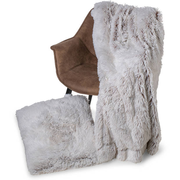 Wicotex Plaid-dekens-fleece plaid kunst bont Snow 150x200cm wit bruin polyester hoog polig