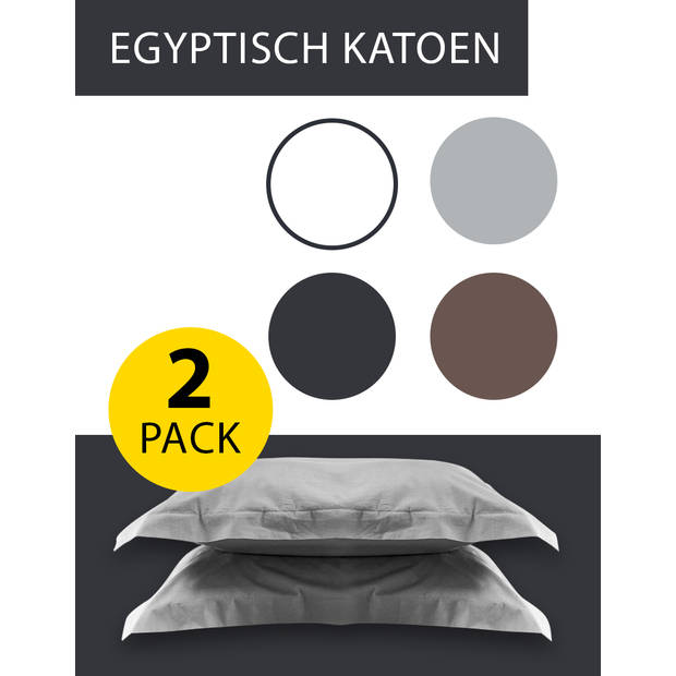 2 STUKS - Kussensloop Uni - Egyptisch percal katoen - 60x70 - grijs