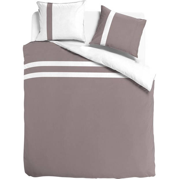 Luxe dekbedovertrek stripe - Egyptisch percal katoen - 200x200/220 - taupe/wit