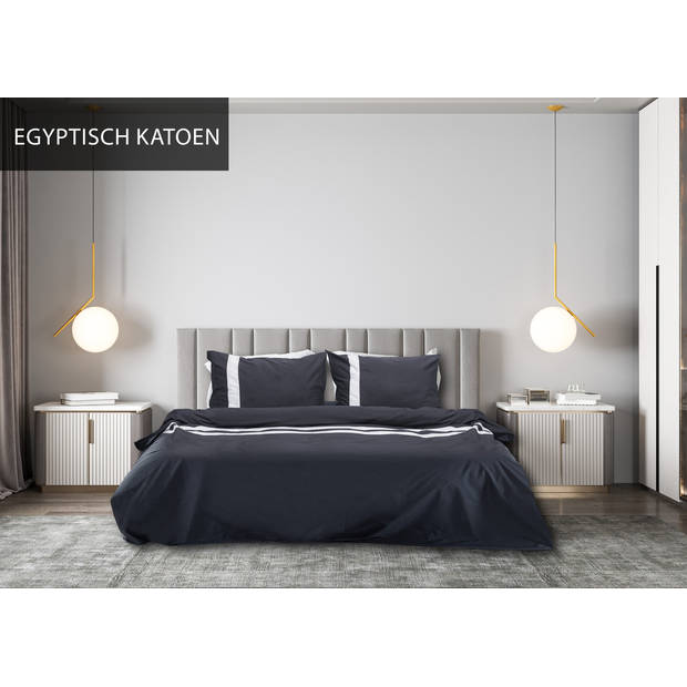 Luxe dekbedovertrek stripe - Egyptisch percal katoen - 140x200/220 - antraciet/wit