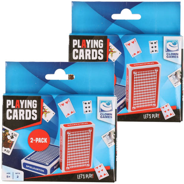 Set van 4x clown games speelkaarten rood en blauw/kartonnen kaarten - Kaartspel