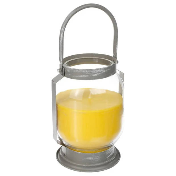 2x stuks antimuggen Citronella kaarsen/lantaarns in glas 65 branduren - geurkaarsen