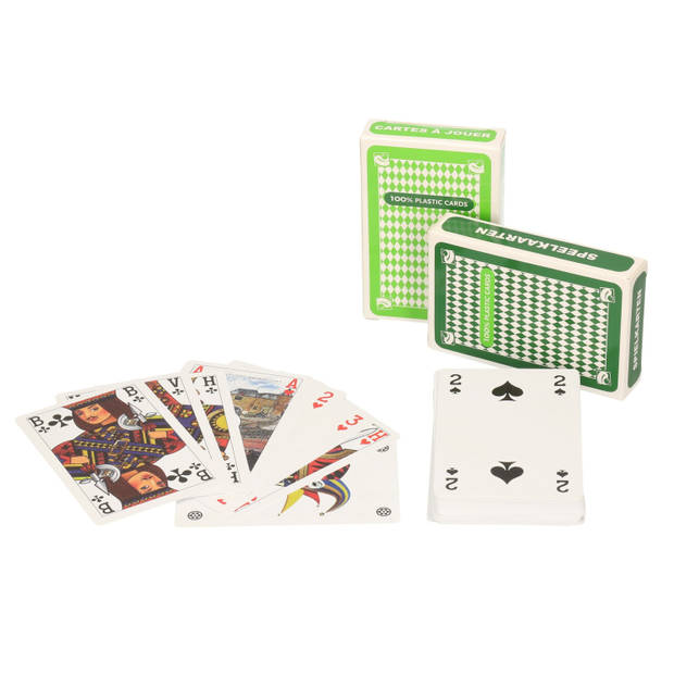 Set van 4x clown games speelkaarten lichtgroen en donkergroen/plastic kaarten - Kaartspel