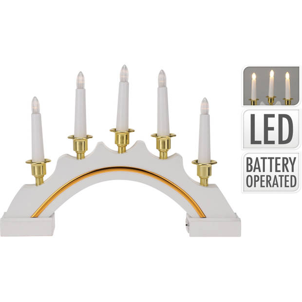 Kaarsenbruggen - 2x stuks - LED verlichting - wit/goud - 37 cm - kerstverlichting figuur