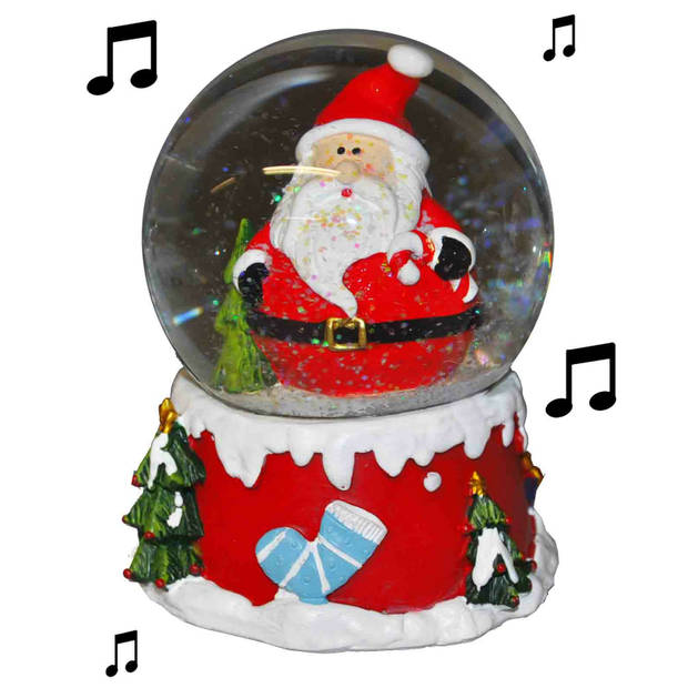 Sneeuwbol/snowglobe kerstman met muziek 10 cm - Sneeuwbollen