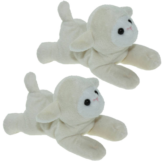 Set van 2x stuks pluche knuffel dieren Schaap/lammetje van 17 cm - Knuffel boederijdieren