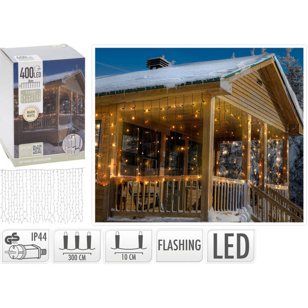 Ijspegelverlichting lichtsnoer - 400 led lampjes - warm wit - 300 cm - flash effect - Lichtsnoeren