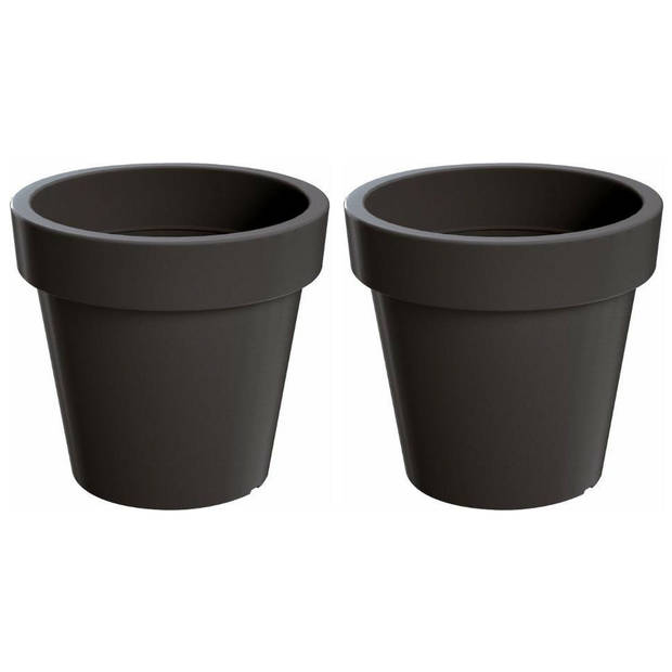 Set van 2x stuks grote antraciet kunststof bloempotten/plantenpotten 60 cm - Plantenpotten