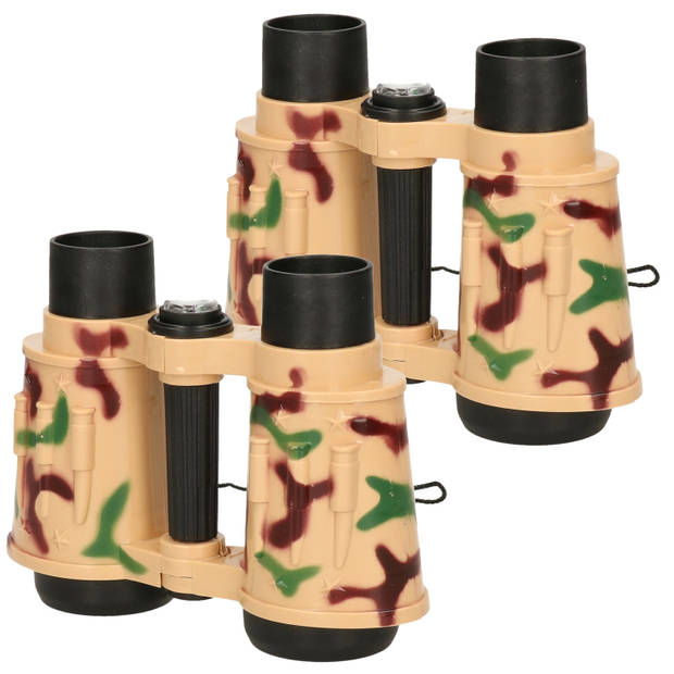 Multipak van 2x stuks kinder speelgoed verrekijkers leger camouflage 15 cm - Verrekijkers
