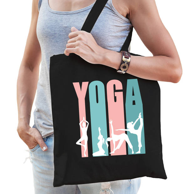 Yoga icons katoenen tas zwart voor volwassenen - sport / hobby tasjes - Feest Boodschappentassen