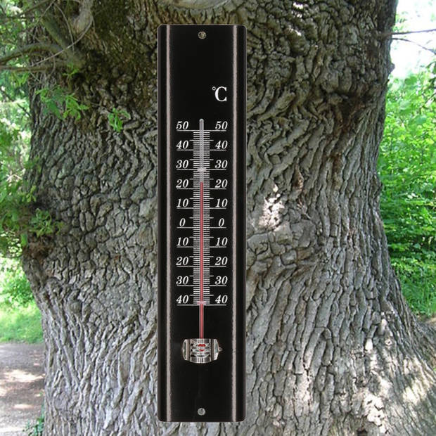 Lifetime Garden zon/schaduw thermometer zwart voor buiten 29.5 cm van metaal - Buitenthermometers