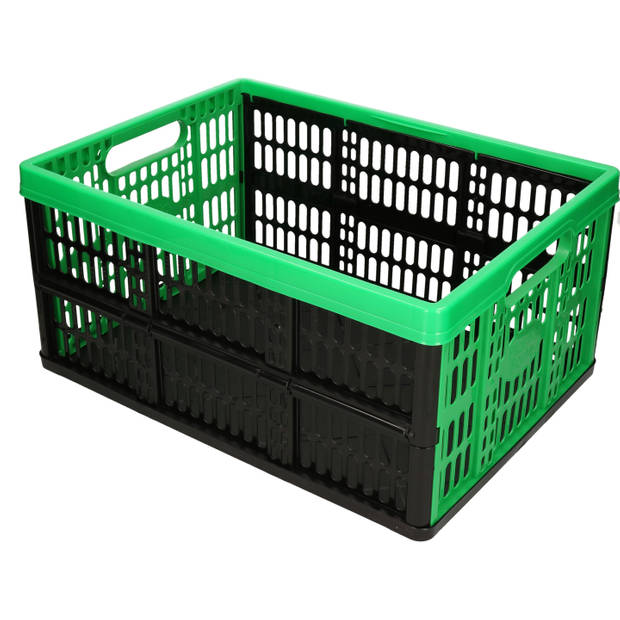 PlasticForte boodschappen kratten opvouwbaar zwart/groen 48 x 35 x 24 cm - Boodschappenkratten