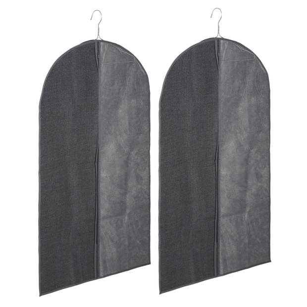 Set van 2x stuks kleding/beschermhoes linnen grijs 100 cm inclusief kledinghangers - Kledinghoezen