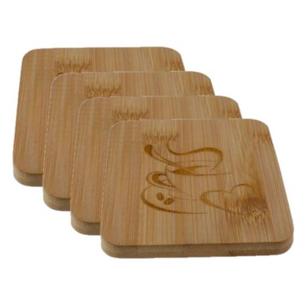 Set van 8x stuks houten vierkante glazen onderzetters 10 x 10 cm - Glazenonderzetters