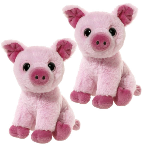 Set van 2x stuks zacht roze pluche varkens knuffeltjes 14 cm - Knuffel boederijdieren